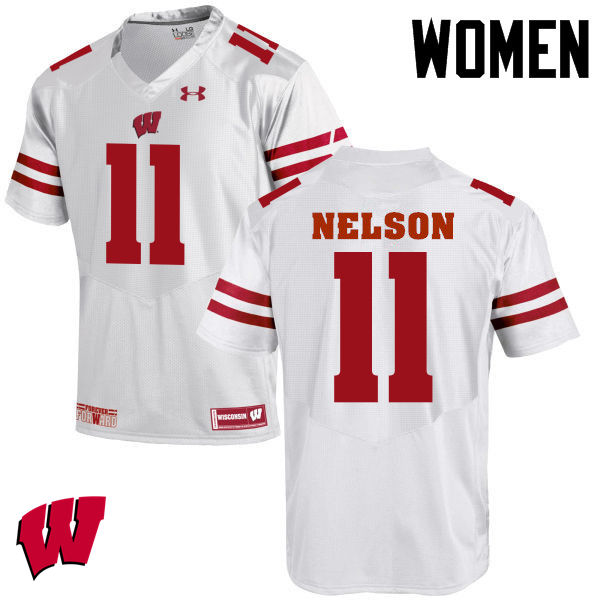 Women Wisconsin Badgers #11 Nick Nelson College Football Jerseys-White